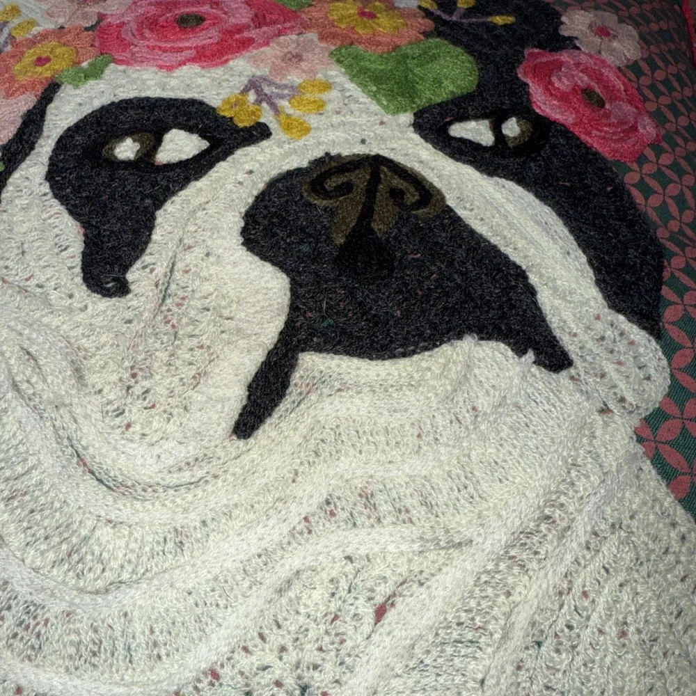 Karma Living Classic Embroidered Pug Pillow‎ Farm Floral Pillow 18